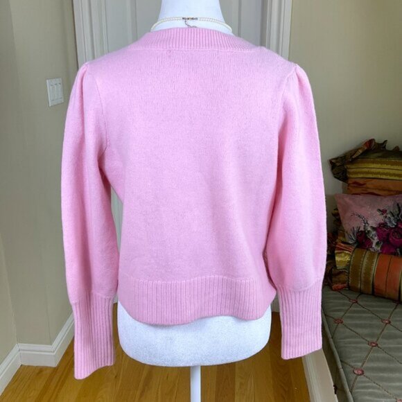 Hill House Sweater Merino Wool Pink Cropped Puff Sleeves Tuckernuck Sylvie (M) - Picture 3 of 6